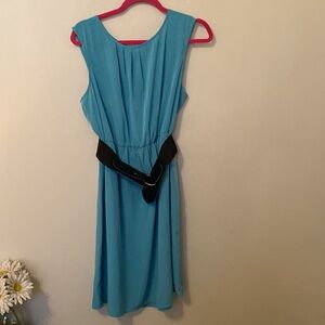 Maurices Blue Dress with Pleats and Button back + Elastic Waist Belt [Size : XL]